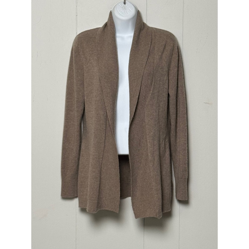 LL Bean 100% Cashmere Open Front Cardigan Sweater Taupe Brown Size Small Petite
